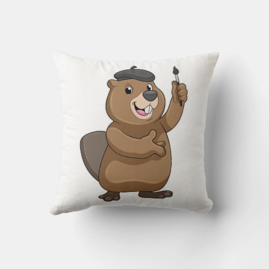 ブラシを使ったペインター絵を描のビーバー クッション (裏面)