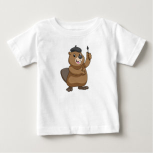 ブラシを使ったペインター絵を描のビーバー ベビーTシャツ