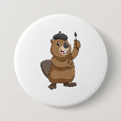 ブラシを使ったペインター絵を描のビーバー 缶バッジ (正面)