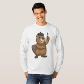 ブラシを使ったペインター絵を描のビーバー Tシャツ (正面フル)