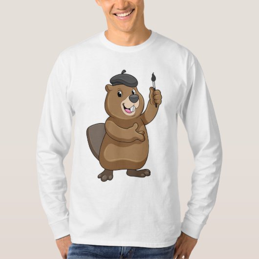 ブラシを使ったペインター絵を描のビーバー Tシャツ (正面)