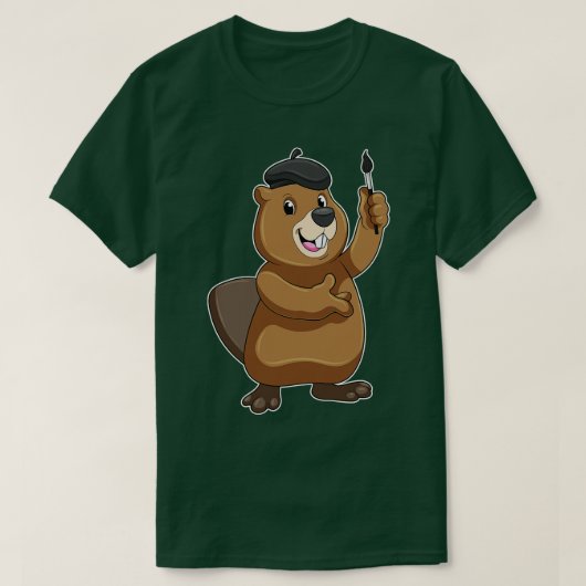 ブラシを使ったペインター絵を描のビーバー Tシャツ (デザイン正面)