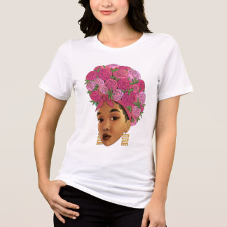 ブラシアンの少女 ピンクの花の髪飾りTシャツ トライブレンドTシャツ