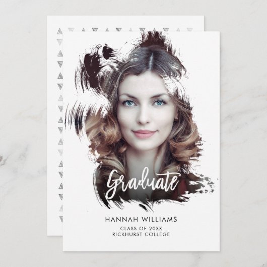 ブラシアートストロークオーバーレイ卒業パーティ招待状 招待状 (正面/裏面)