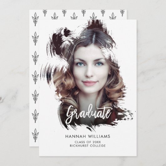 ブラシアートストロークオーバーレイ卒業発表 案内状 (正面/裏面)