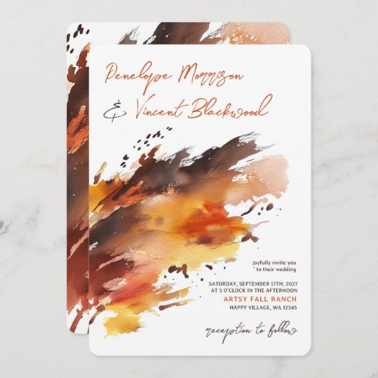 ブラシアートストローク秋招待状 招待状 (正面/裏面)