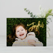 ブラシエレガントスクリプトJoyful Photo モダン Christmas 箔シーズンカード (立ち正面)