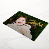 ブラシエレガントスクリプトJoyful Photo モダン Christmas 箔シーズンカード (回転した状態)