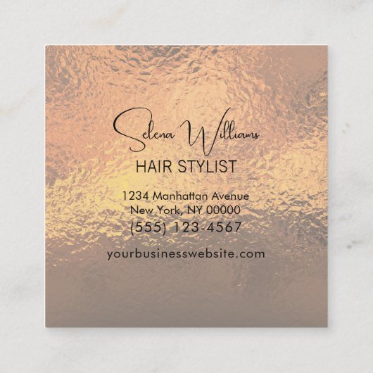 ブラシエレガントストロークバラゴールドフォイルミニマリスト スクエア名刺 (裏面)