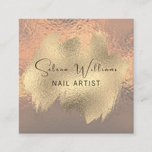 ブラシエレガントストロークバラゴールドフォイルミニマリスト スクエア名刺 (正面)