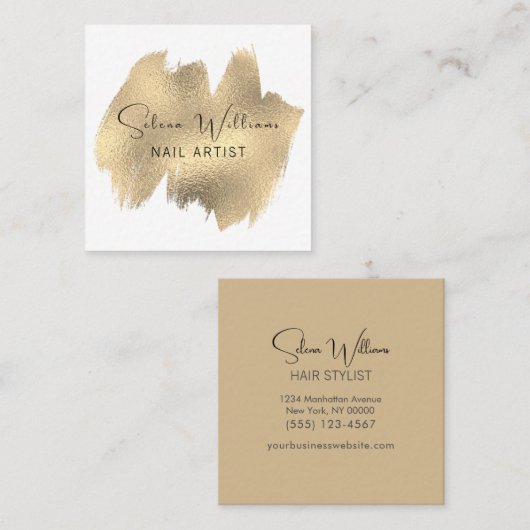 ブラシエレガントストローク白金ゴールドミニマリスト スクエア名刺 (正面/裏面)