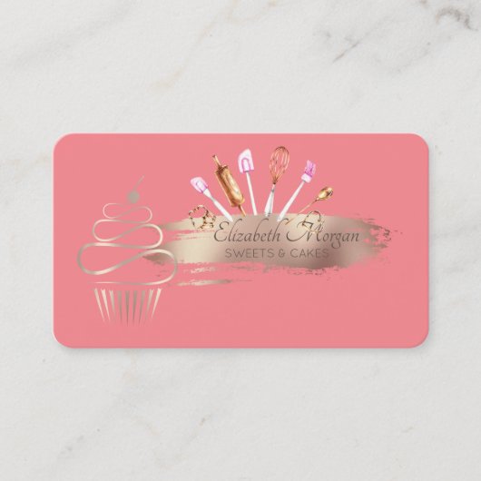 ブラシエレガントストローク、カップケーキ、スイーツベーカリーツール 名刺 (正面)