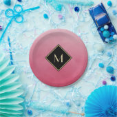 ブラシエレガントド付きピンクシンプル金ゴールドモノグラム ペーパープレート (パーティー)