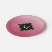 ブラシエレガントド付きピンクシンプル金ゴールドモノグラム ペーパープレート (アングル)