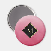 ブラシエレガントド付きピンクシンプル金ゴールドモノグラム マグネット (正面/裏面)