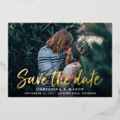 ブラシカジュアルフォイル日付のフォトカードを保存 箔招待状 (正面)