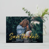 ブラシカジュアルフォイル日付のフォトカードを保存 箔招待状 (立ち正面)