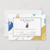 ブラシカラフルストロークとシルエット 出欠カード (正面)