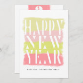 ブラシカラフルストロークモダンハッピーニューイヤーカード 招待状 (正面/裏面)