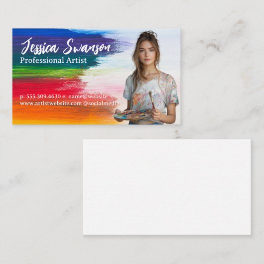 ブラシカラフルストローク | 若い女性作家 名刺 (正面/裏面)