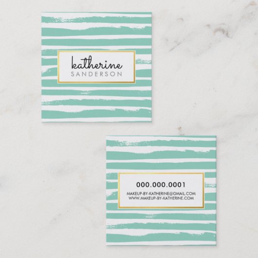 ブラシクールストローククリエイティブモダンブラックフェイク金ゴールド スクエア名刺 (正面/裏面)