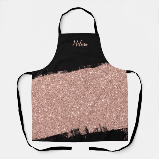 ブラシグリッターバラ金ゴールドブラパーソナライズされたック エプロン (正面)
