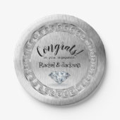 ブラシシルバーダイヤモンド婚約パーティ ペーパープレート (正面)