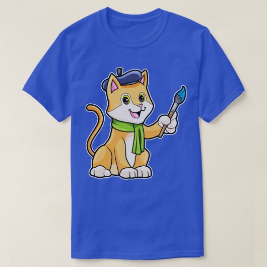 ブラシスカーフを巻いた画家としての猫 Tシャツ (デザイン正面)