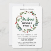 ブラシスクリプトのクリスマスパーティー水彩画の花輪 招待状 (正面)