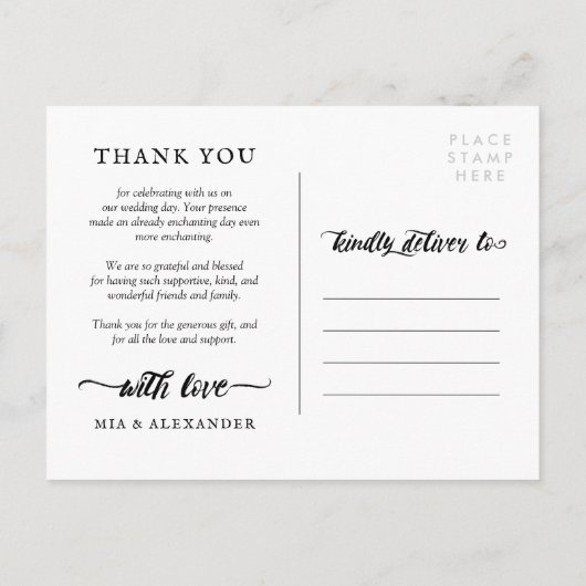 ブラシスクリプトのラブ感謝してい結婚とコラージュ 案内ポストカード (裏面)