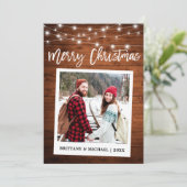 ブラシスクリプトインスタントカメラウッドカップルのクリスマス シーズンカード (スタンド正面)