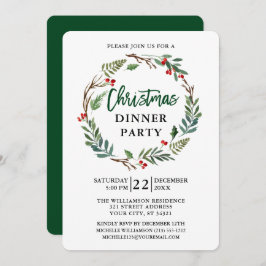 ブラシスクリプトウォーターカラーリースクリスマスパーティー 招待状