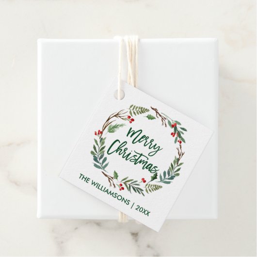 ブラシスクリプトウォーターカラーリースメリークリスマス フェイバータグ (インサイチュ)