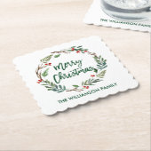 ブラシスクリプトウォーターカラーリースメリークリスマス ペーパーコースター (アングル)