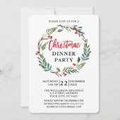 ブラシスクリプトウォーターカラーリースレッドクリスマスパーティー 招待状 (正面)