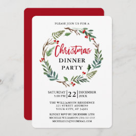 ブラシスクリプトウォーターカラーリースレッドクリスマスパーティー 招待状