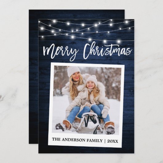 ブラシスクリプトウッドインスタントカメラフォトクリスマス シーズンカード (正面/裏面)