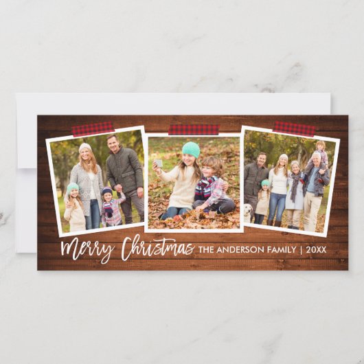 ブラシスクリプトウッドプレイドクラフトテープクリスマスワイド シーズンカード (正面)