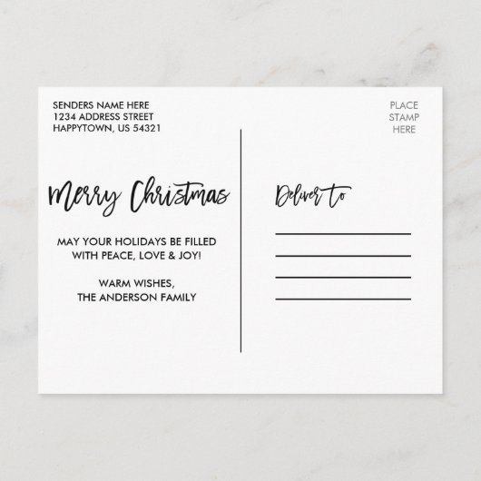 ブラシスクリプトウッドライトトラック3フォトクリスマス ポストカード (裏面)