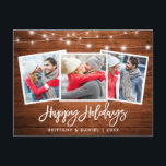 ブラシスクリプトウッドライトホリデー3写真 ポストカード<br><div class="desc">木素朴筆スクリプト3写真ハッピーホリデーポストカード付きストリングライト</div>