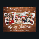ブラシスクリプトウッドライト3フォトクリスマススター ポストカード<br><div class="desc">ウッ素朴ドブラシ台本3フォトファミリーメリークリスマスカードストリングライト付き</div>