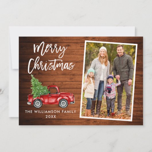 ブラシスクリプトウッドヴィンテージトラックフォトクリスマス シーズンカード (正面)