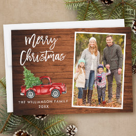 ブラシスクリプトウッドヴィンテージトラックフォトクリスマス シーズンカード