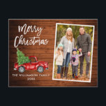 ブラシスクリプトウッドヴィンテージトラックフォトクリスマス ポストカード<br><div class="desc">ブモダンラシ台本水彩ヴィンテージ赤トラック（クリスマスツリー付） – メリークリスマスファミリー写真はがき – カントリーウ素朴ッド</div>