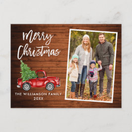 ブラシスクリプトウッドヴィンテージトラックフォトクリスマス ポストカード