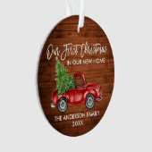 ブラシスクリプトウッド初めてのクリスマス新しいホームトラック オーナメント (正面)