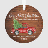 ブラシスクリプトウッド初めてのクリスマス新しいホームトラック オーナメント (裏面)