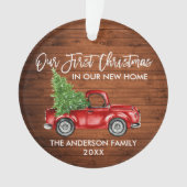 ブラシスクリプトウッド初めてのクリスマス新しいホームトラック オーナメント (正面)