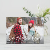 ブラシスクリプトウッド日付アドベンチャーカードを保存 招待状 (スタンド正面)