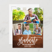 ブラシスクリプトウッド4写真の卒業発表 インビテーションポストカード (正面/裏面)